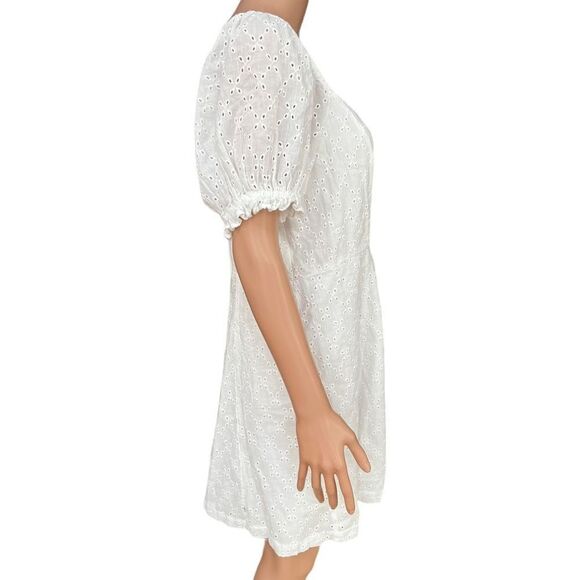 BP. Eyelet Minidress In White 100% cotton lined size L smocked back NWT - Picture 4 of 11